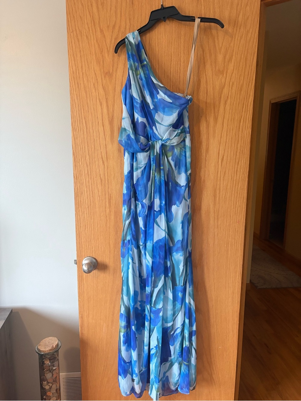 Adrianna Papell Blue One-Shoulder Floral Maxi Dress Size 4